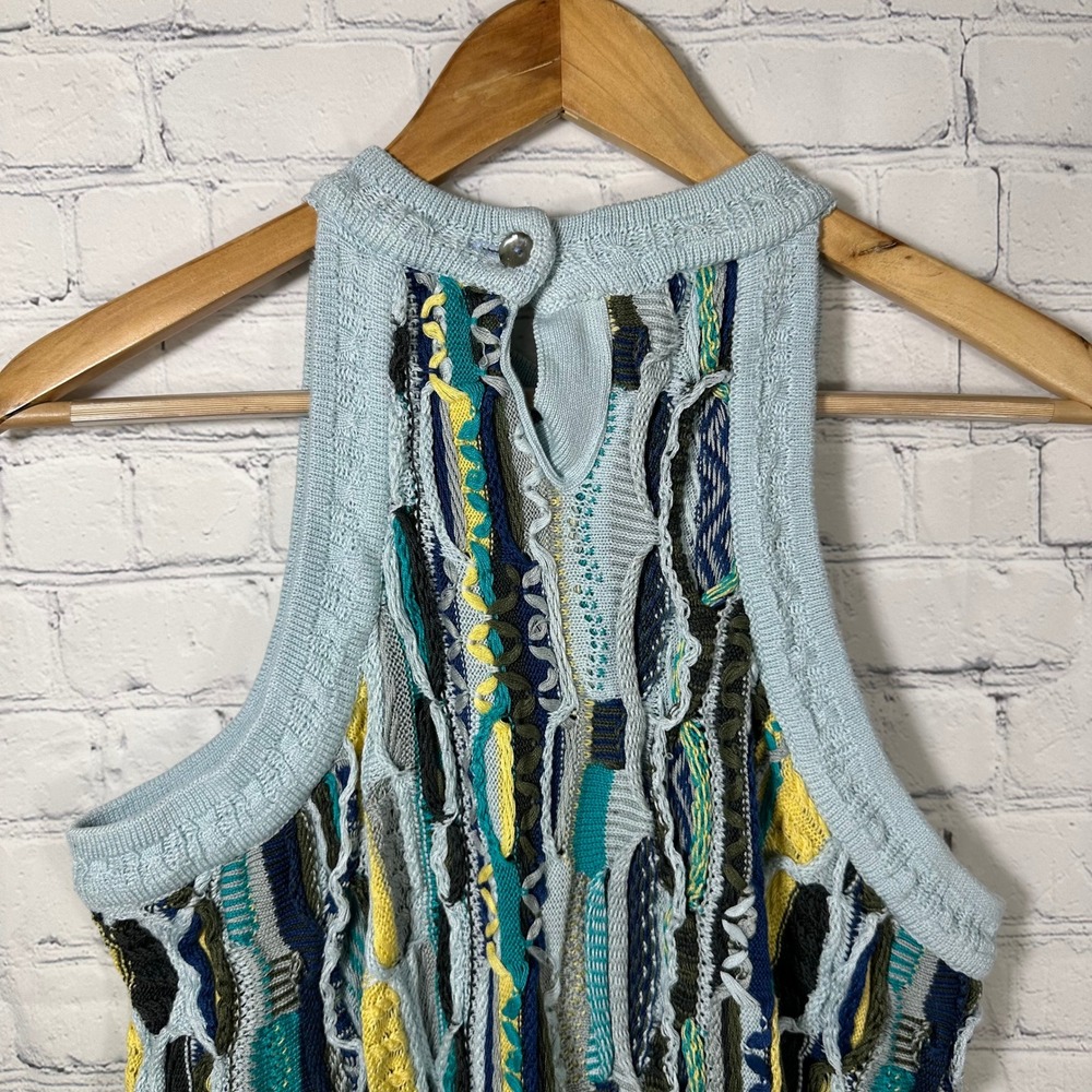 Coogi Austrailia 3D Knit Sweater Dress Top Blue Yellow Textured Sleeveless - Picture 4 of 14